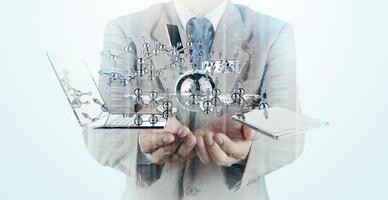 Double exposure of businessman shows modern technology as concept photo