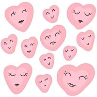 Hand drawn hearts with faces collection. vector