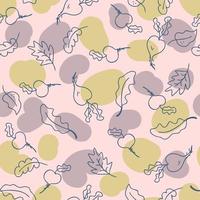 Doodle seamless pattern with vegetables beets and abstract spots. vector