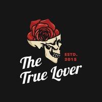 ilustración vectorial hecha a mano con el logotipo del cráneo de rosa vintage vector