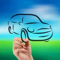 hand drawn of silhouette of car on nature background photo