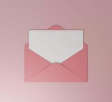 Envelope with empty paper festive card or love letter 3D render illustration photo