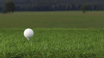 Golf ball on tee pin with green field background 3D render illustration photo