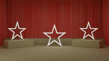 Retro musical stage with star frame lightbulb 3D render illustration photo