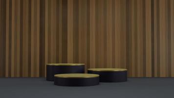 Mockup cylindrical step podium with wooden background 3D render illustration photo