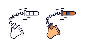 Ninja waving stick icon set. Stick with chain in the air series linear icon set from private collection. Download creative war encounter related vector. Editable linear icon set. white background. vector