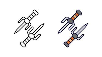 conjunto de iconos de daga arrojadiza ninja y cuchillo de colores. conjunto de iconos lineales de colección especial de cuchillo de mano. descargue el vector relacionado con el encuentro de guerra creativa. Fondo blanco.