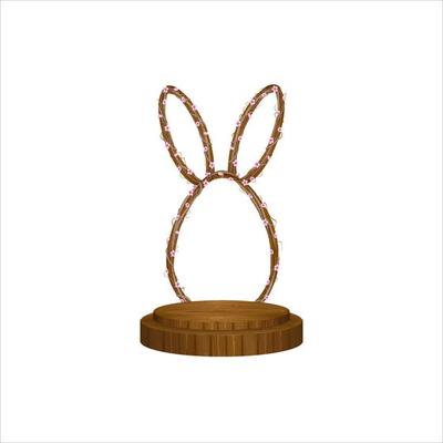 isolated easter stage podium with egg-shaped frame and rabbit ears