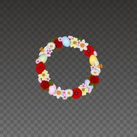 easter wreath with flowers and colorful eggs vector