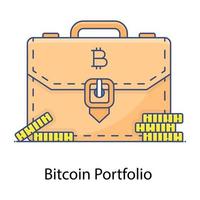 Business case, flat outline vector of bitcoin portfolio