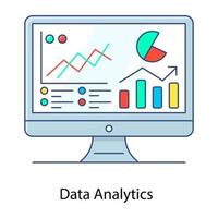 Data analytics flat outline icon, business analysis vector