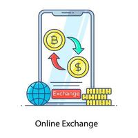 Editable vector of online exchange cryptocurrency in flat outline style