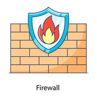 Firewall icon in conceptual flat outline vector design.