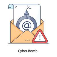 Cyber bomb icon in editable flat outline design vector