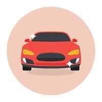 A luxury red car on a road, flat rounded icon vector