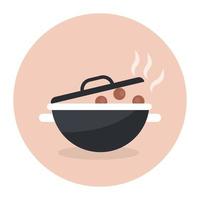 comida caliente dentro de la olla, concepto de cocina en icono plano vector