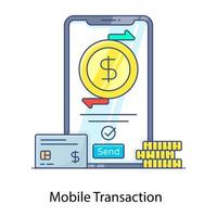 Mobile transaction flat outline icon, mobile payment vector