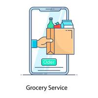 icono de contorno plano de servicio de comestibles, aplicación móvil vector
