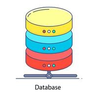 Database flat outline concept icon, electronically stored data vector