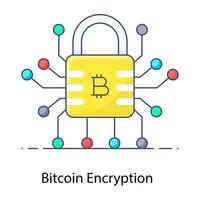 Padlock with nodes, filled outline vector of bitcoin encryption