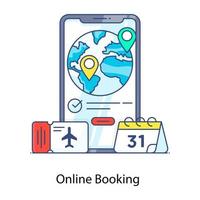 Flat outline icon of online booking, web booking facility vector