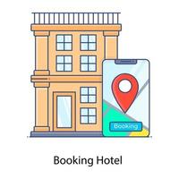 Booking hotel flat outline icon, lodging stay vector