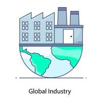 Production factory flat outline icon, manufacturing. vector