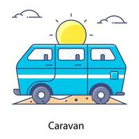 Camper van, caravan vector in flat outline design