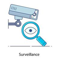 Closed circuit television, cctv camera surveillance eye icon in flat outline style vector