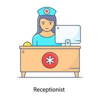Receptionist icon in flat outline vector, service desk vector