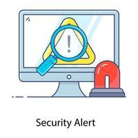 Computer security alert icon in flat outline design vector