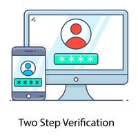 Two step verification icon in editable flat outline design vector