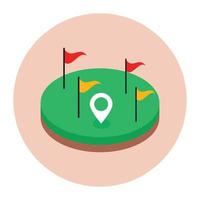 Flags on a arena depicting golf ground in flat icon vector