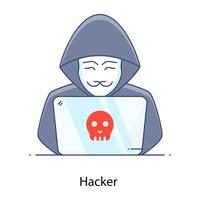 Hacker icon in conceptual flat outline design, secret agent vector