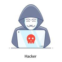 Hacker icon in conceptual flat outline design, secret agent vector