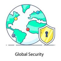 Globe with locked shield, global security icon vector
