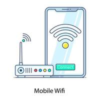 conexión a internet, icono de contorno plano de wifi móvil vector