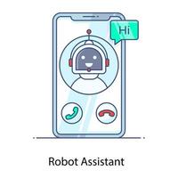 Technical support, flat outline icon of robot assistant vector