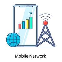 Mobile network flat outline icon, communication vector