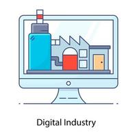 Online manufacturing, flat outline icon of digital industry vector