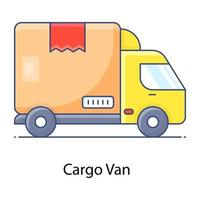 icono de contorno plano de furgoneta de carga, vehículo de entrega vector