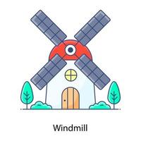 Aerogenerators, flat outline icons of windmill vector