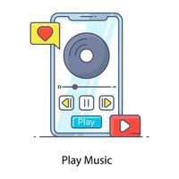 Mobile app, portable music player in flat outline style vector