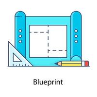 Flat outline icon of blueprint, business plan vector