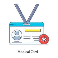 Icon of medical card, doctor identification card in flat outline icon vector