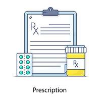 Drugs with prescription in flat outline vector