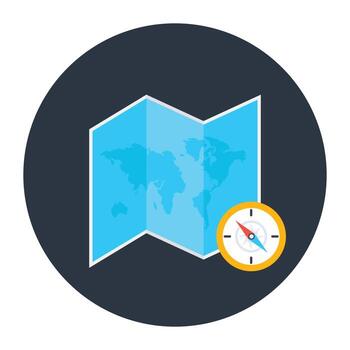 un mapa en papel con ruta guiada, diseño de icono plano vector