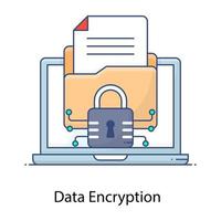 Folder inside laptop with padlock, data encryption concept icon vector