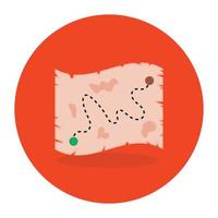 A paper map with guided route, flat icon design vector