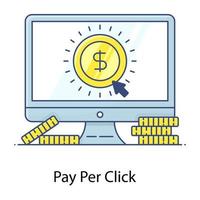 An icon of pay per click, cursor on coin vector